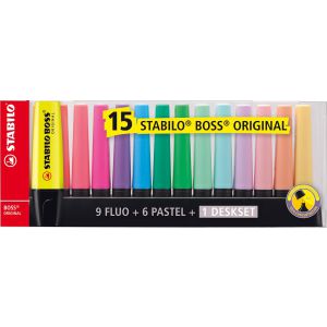 Stabilo boss markeerstiften fluor + pastel 15 stuks