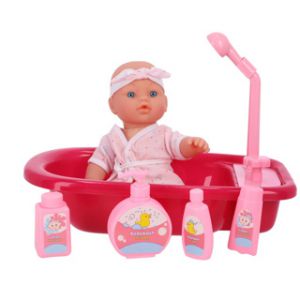 My Beautiful Dollsroom poppenbadje met douchefunctie, pop en set van 5 accessoires