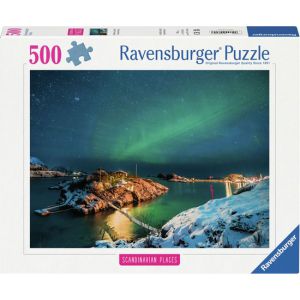 Puzzel 500 stukjes Noorderlicht bij bergsfjord