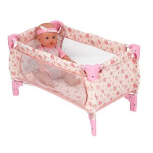 Poppenbed opvouwbaar roze bloem 