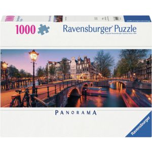 Puzzel 1000 stuks panorama avond in Amsterdam