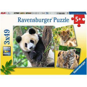 Puzzel 3x49 stukjes panda, tijger en leeuw